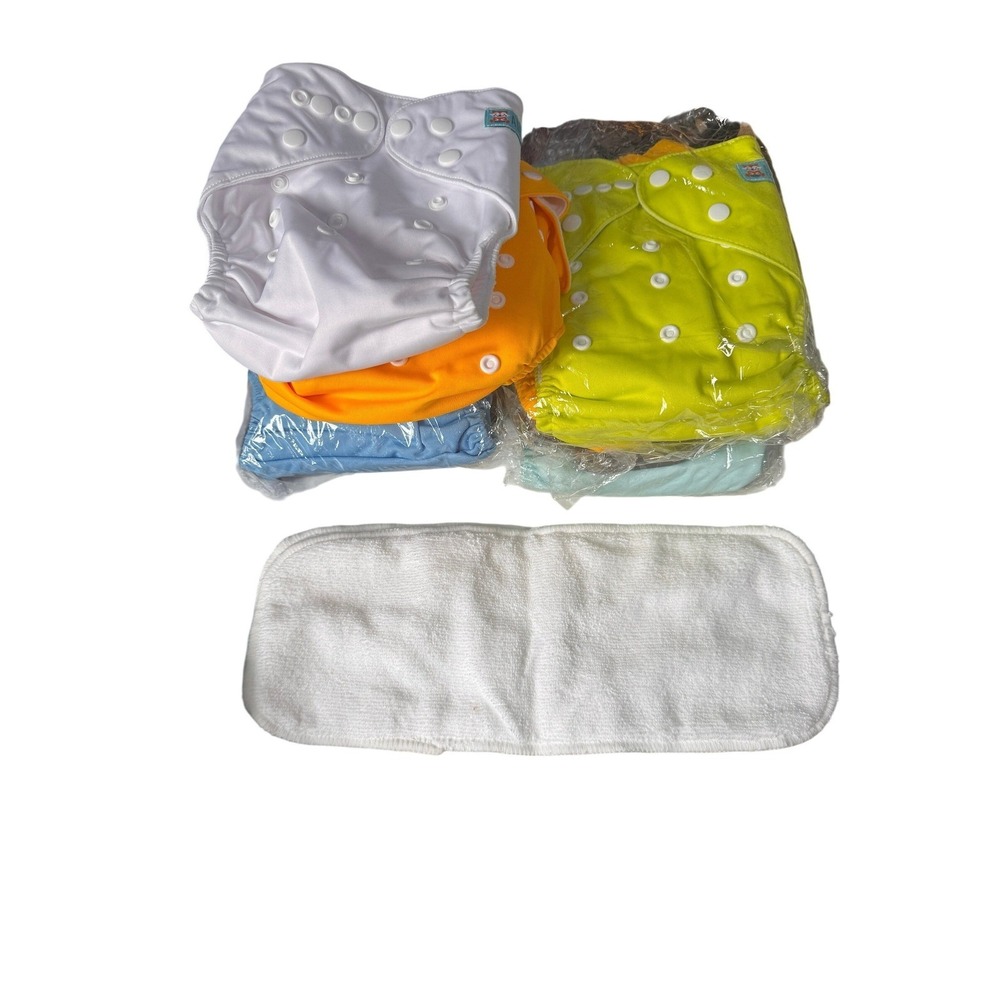 AlvaBaby 7 Reusable Pocket Cloth Diapers with 10 Inserts Colors One Size